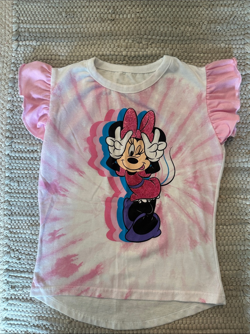 Disney Minnie Mouse Pink Tie-Dye Tee with Glitter Bow Size 4